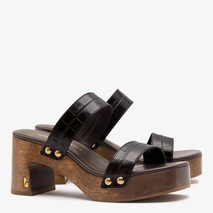 Larroudé x Kenneth Cole: Sandal Dark Oak Croco Leather