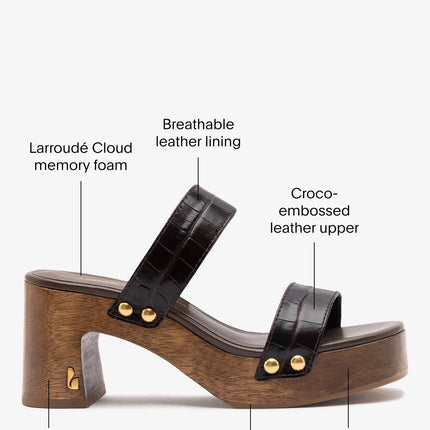 Larroudé x Kenneth Cole: Sandal Dark Oak Croco Leather