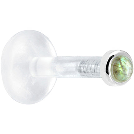 Solid 14K White Gold 2mm Genuine Labradorite Bioplast Push in Labret