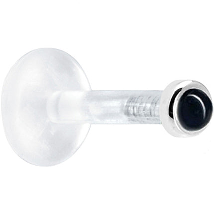 Solid 14K White Gold 2mm Genuine Onyx Bioplast Push in Labret