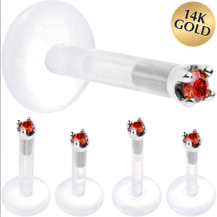 Solid 14K White Gold 1.5mm Genuine Red Diamond Bioplast Push in Labret