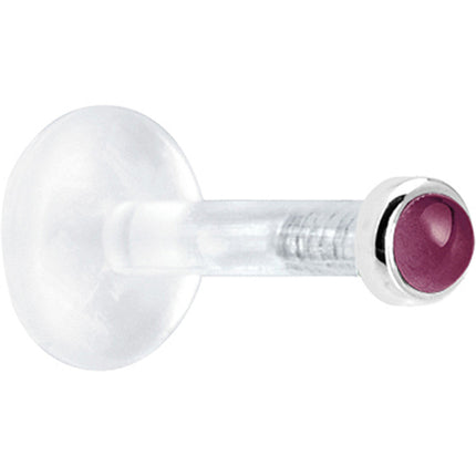 Solid 14K White Gold 2mm Genuine Rhodolite Garnet Bioplast Push in Labret
