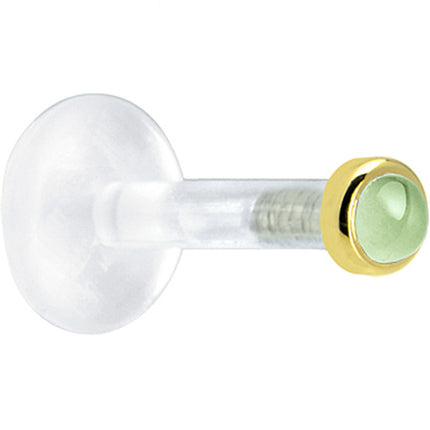 Solid 14K Yellow Gold 2mm Genuine Peridot Bioplast Push in Labret