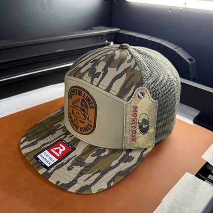 Lines and Dimes | Rawhide Leather Patch Hat Mossy Oak Camo