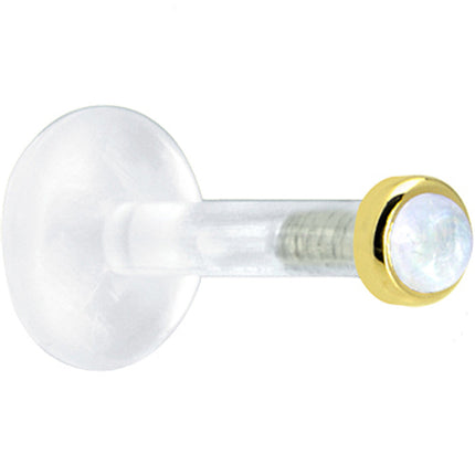 Solid 14K Yellow Gold 2mm Genuine Rainbow Moonstone Bioplast Push in Monroe