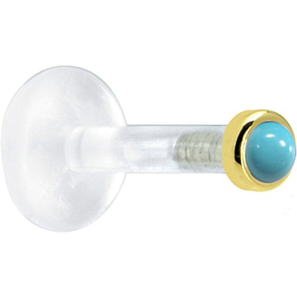 Solid 14K Yellow Gold 2mm Genuine Turquoise Bioplast Push in Monroe