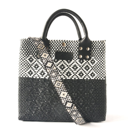 Tin Marin Black Large Woven Crossbody Bag - Black Leather