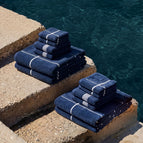 Navy & White / Family Set (Set of 12 with Bath Towels)