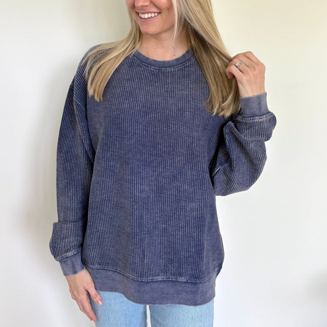 Navy Oversized Corded Crew
