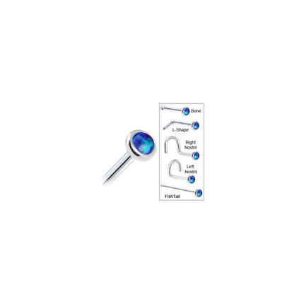 Solid 14K White Gold 2mm Dark Blue Synthetic Opal Nose Ring