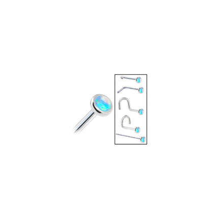 Solid 14K White Gold 2mm Light Blue Synthetic Opal Nose Ring