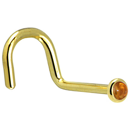 Solid 14K Yellow Gold  2mm Genuine Citrine Saffron Nose Ring