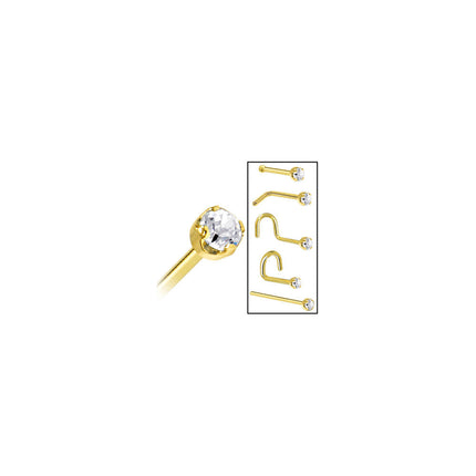Solid 14K Yellow Gold 2mm Clear Cubic Zirconia Nose Ring