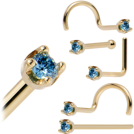 Solid 18K Yellow Gold 1.5mm Genuine Blue Diamond Nose Ring