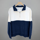 Colorblock Quarter Zip Pullover / Navy/Cloud Dancer / S