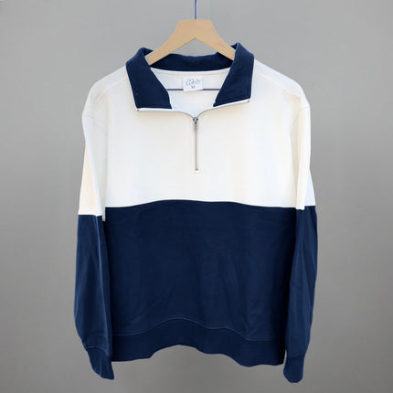 Navy/Cloud Dancer Colorblock Quarter Zip Pullover