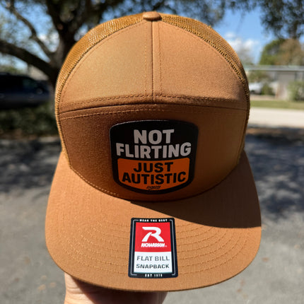 Not Flirting Just Autistic | 7 Panel Canvas Patch Snapback