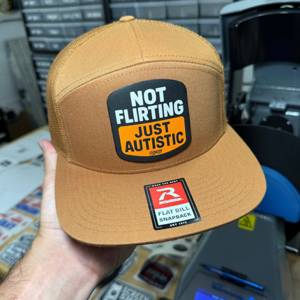 Not Flirting Just Autistic | 7 Panel Canvas Patch Snapback