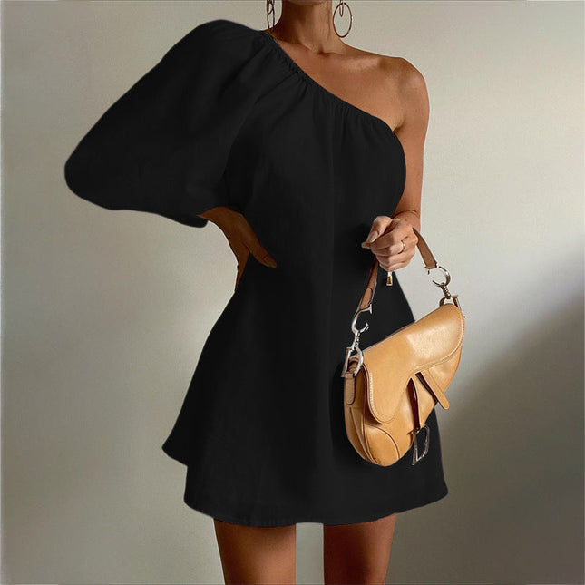2023 Loose Slim Slanted Shoulder Short Dress