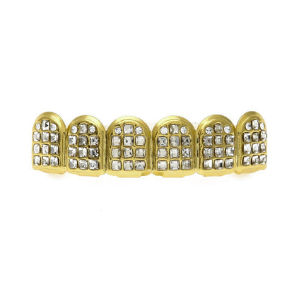 Hip-hop diamond-encrusted and gold-plated teeth grillz