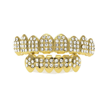 Hip-hop diamond-encrusted and gold-plated teeth grillz