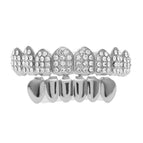 Silver 8-tooth set (upper teeth with diamonds + lower teeth with smooth surface)