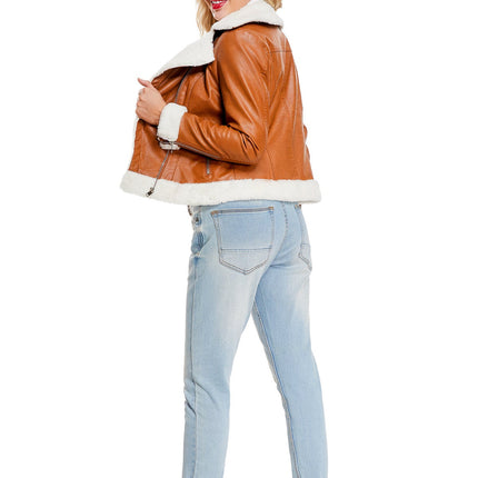 Autumn and winter fleece leather women's warm long-sleeved lapel coat jacket