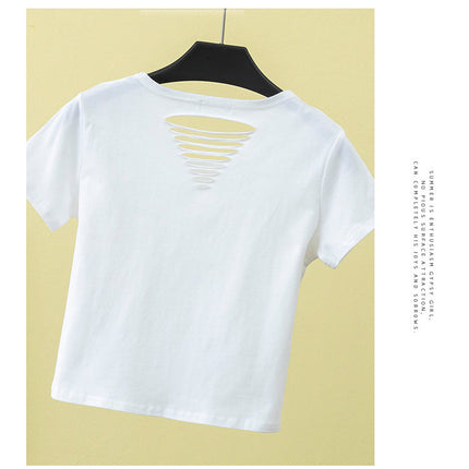 Summer ripped tight backless high waist T-shirt