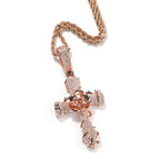 Rose gold rose cross pendant +3mm24inch twist chain