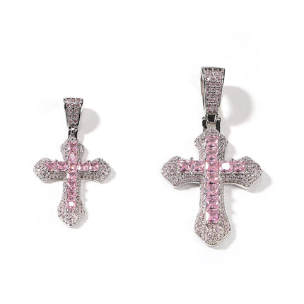 Hip-hop copper-inlaid purple zircon cross necklace