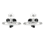Black peach heart stud earrings / 18K