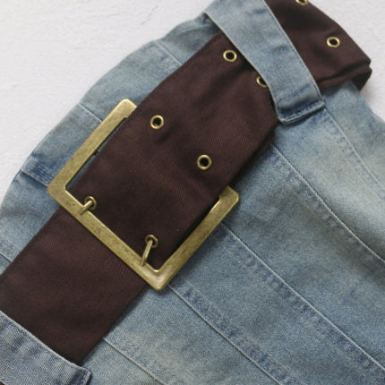 2023 summer detachable belt denim pleated bandeau denim dress