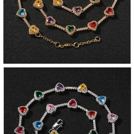 Hip-hop colorful heart-shaped adjustable bracelet and necklace