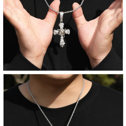 Copper set 5A zirconia rose cross pendant necklace