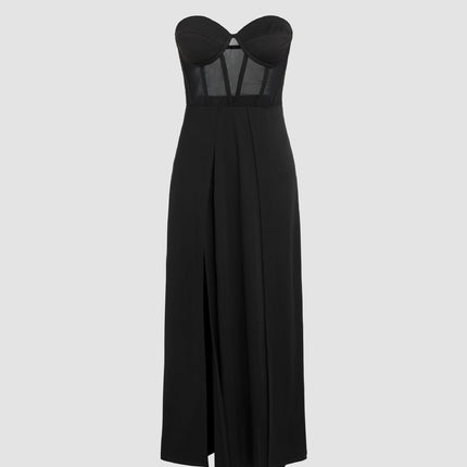 Slim Fit Bandeau Waist Mesh Slit Bandeau Dress