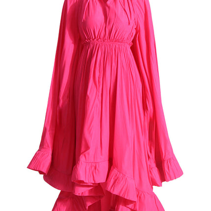 French Palace Style V-Neck Long Sleeve Shawl Pleated Ruffle Dress