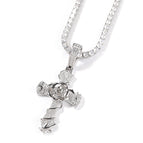 Silver rose cross pendant +3mm24inch twist chain