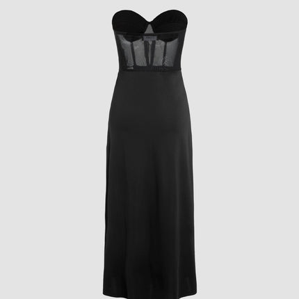 Slim Fit Bandeau Waist Mesh Slit Bandeau Dress