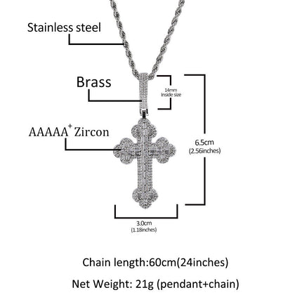 Hip-hop large diamond-encrusted cloud cross pendant