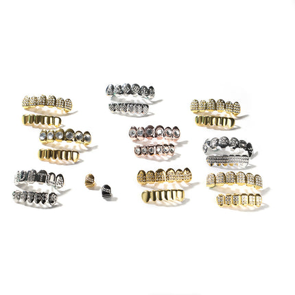 Hip-hop diamond-encrusted and gold-plated teeth grillz