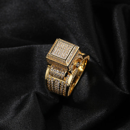 Hip-hop square diamond-encrusted couple ring