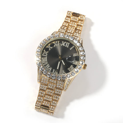 Hip-hop watch with Roman numerals and diamonds, large dial