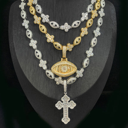 Cross Zircon Eye Pendant Hip Hop Necklace
