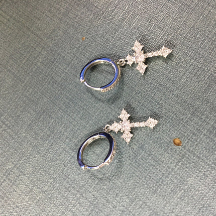 Hip-hop cubic zirconia cross earrings