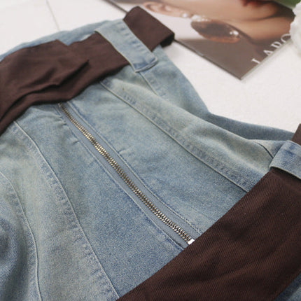 2023 summer detachable belt denim pleated bandeau denim dress