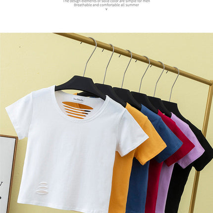 Summer ripped tight backless high waist T-shirt