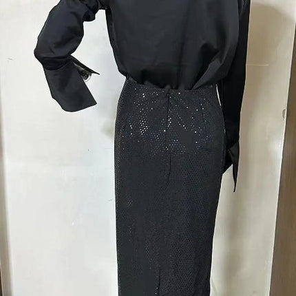 Fashionable and elegant hot diamond slit hip skirt suit