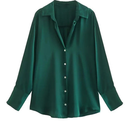 Striped satin long-sleeved shirt