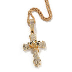Gold rose cross pendant+3mm 24inch Fried Dough Twists chain