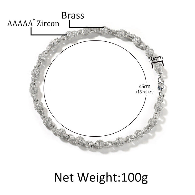 10mm Micropaved 5A Zirconia Ball Chain Necklace